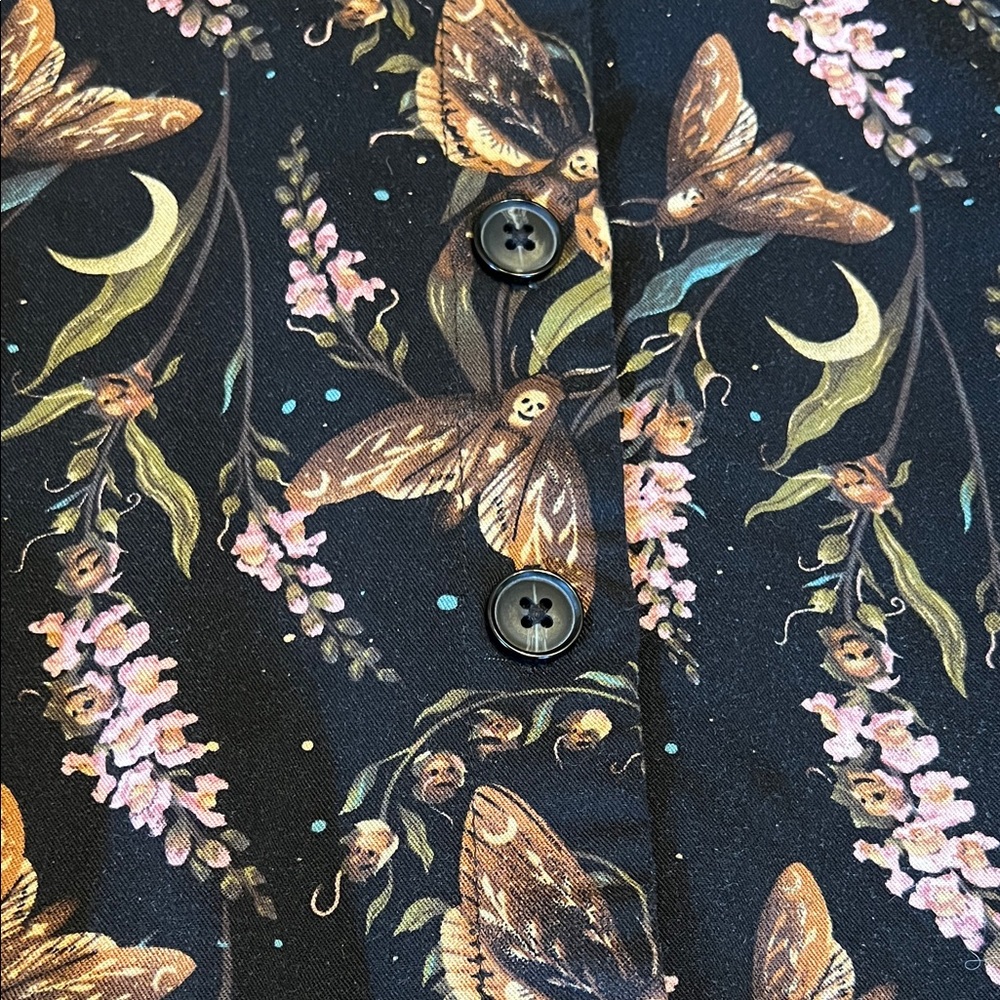 Disturbia Black Moth & Moon Button-Up Dress with back tie. - Picture 7 of 7